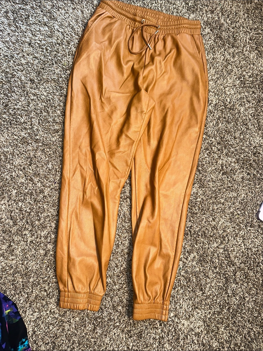 bagatelle Faux Leather Jogger Pants in Cognac Brown